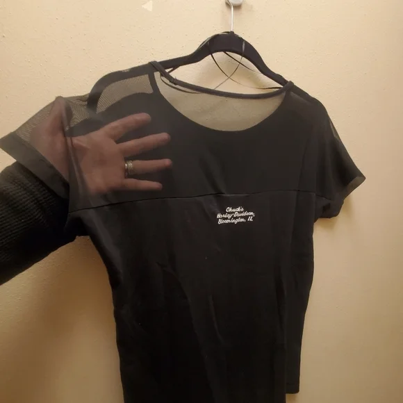 Ladies / Womens size M cap sleeve black Harley-Davidson top sheer on top back - Picture 3 of 10
